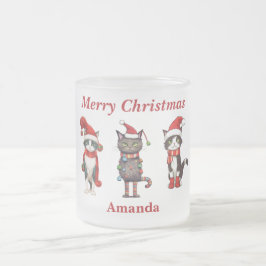 Taza De Cristal Esmerilado Mugre de gato navideño de monograma lindo
