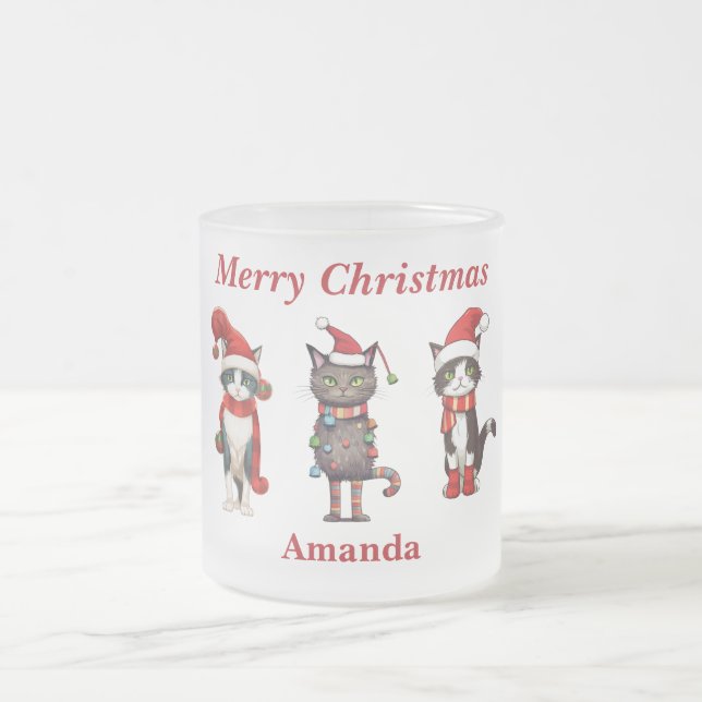 Taza De Cristal Esmerilado Mugre de gato navideño de monograma lindo (Centro)