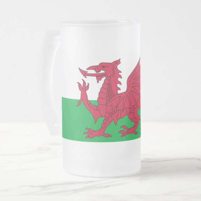 Taza De Cristal Esmerilado Mugre de vidrio escarpado con bandera de Gales (Anverso izquierdo)