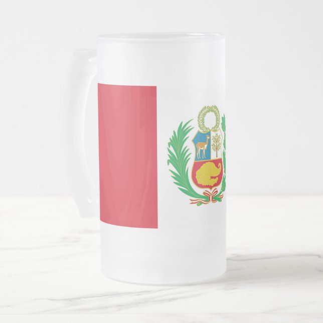 Taza De Cristal Esmerilado Mugre de vidrio escarpado con bandera del Perú (Anverso izquierdo)