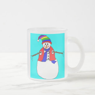 TAZA DE CRISTAL ESMERILADO MUGS DE CAFÉ - VIDRIO FROSIZADO - NAVIDADES SNOWMA
