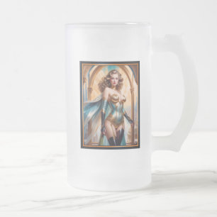 Taza De Cristal Esmerilado Mujer con opulento atuendo turquesa dorado de Xzen