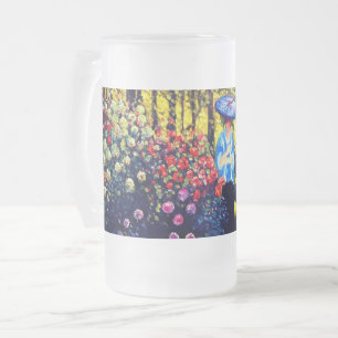 Taza De Cristal Esmerilado Mujer Monet con una sombrilla en el jardín