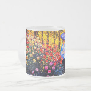 Taza De Cristal Esmerilado Mujer Monet con una sombrilla en el jardín