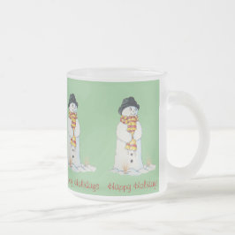 Taza De Cristal Esmerilado Muñeco de nieve lindo con el navidad que almacena