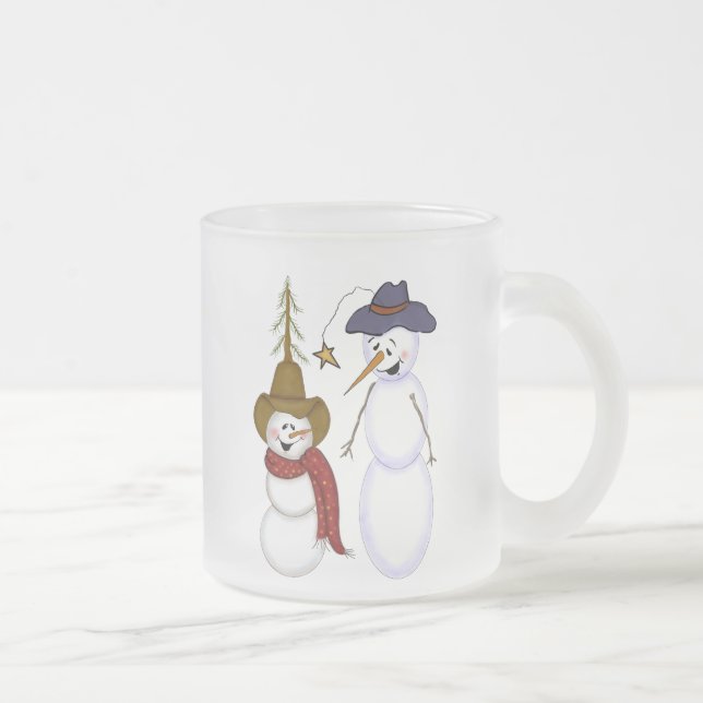 Taza De Cristal Esmerilado Muñeco de nieve lindo del vaquero del arte popular (Derecha)