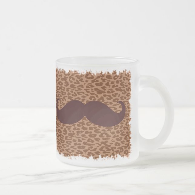 Taza De Cristal Esmerilado Mustache marrón divertida en la huella de leopardo (Derecha)
