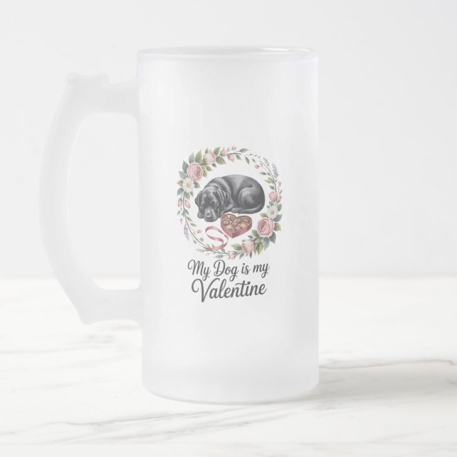 Taza De Cristal Esmerilado My Dog Is My Valentine Floral Puppy Lover Design (Izquierda)