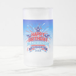 Taza De Cristal Esmerilado Nacido el 4 de julio, feliz cumpleaños