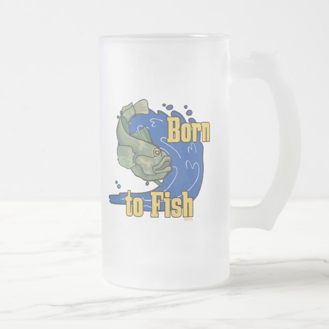 Taza De Cristal Esmerilado Nacido para pescar TShirt (Derecha)