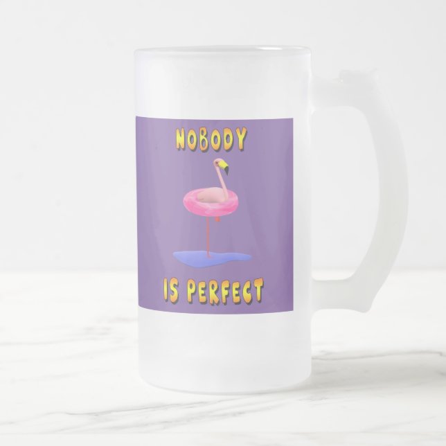 Taza De Cristal Esmerilado Nadie es perfecto - flamingo con anillo de natació (Derecha)