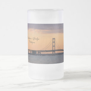 Taza De Cristal Esmerilado Naranja Dusk Mackinac Bridge Frosted Mug