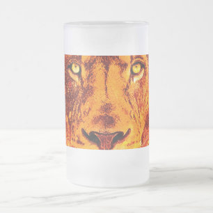 Taza De Cristal Esmerilado Naranja Lion Face