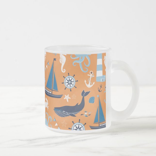 Taza De Cristal Esmerilado Naranja oceánico náutico (Derecha)