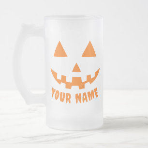 Taza De Cristal Esmerilado Naranja personalizado Calabaza Halloween su nombre