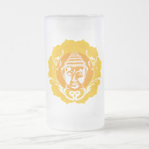 Taza De Cristal Esmerilado Naranja y Buda Amarillo