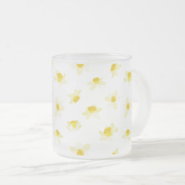 Taza De Cristal Esmerilado Narcisos amarillos primavera moderna.