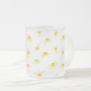 Taza De Cristal Esmerilado Narcisos amarillos primavera moderna.