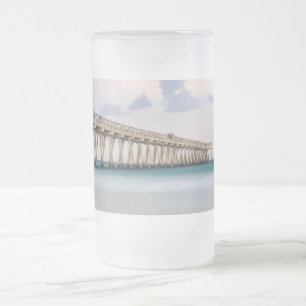 Taza De Cristal Esmerilado Navarre Beach Fishing Pier Frost Glass Mug