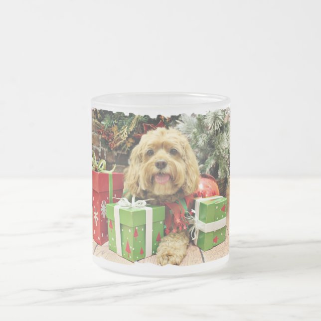 Taza De Cristal Esmerilado Navidad - Cockapoo - Wriggley (Centro)