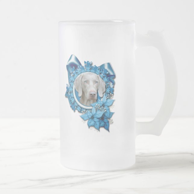 Taza De Cristal Esmerilado Navidad - copo de nieve azul - Weimeraner - ojo (Derecha)