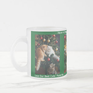Taza De Cristal Esmerilado Navidad de gatos, imagen y texto, personalizar,