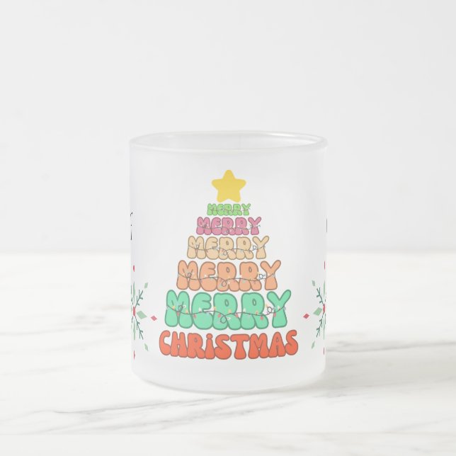 Taza De Cristal Esmerilado Navidad Feliz personalizada (Centro)