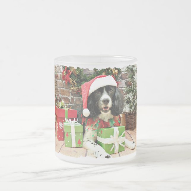 Taza De Cristal Esmerilado Navidad - perro de aguas de saltador inglés - Lucy (Centro)