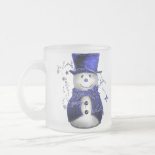 Taza De Cristal Esmerilado Navidades azules Snowman