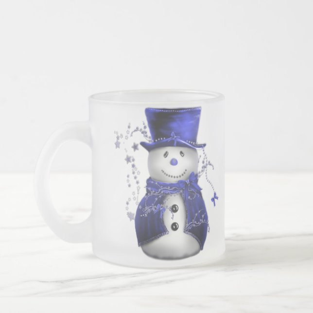 Taza De Cristal Esmerilado Navidades azules Snowman (Izquierda)