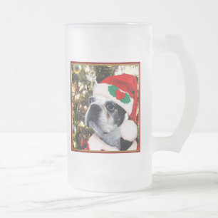 Taza De Cristal Esmerilado Navidades Boston terrier