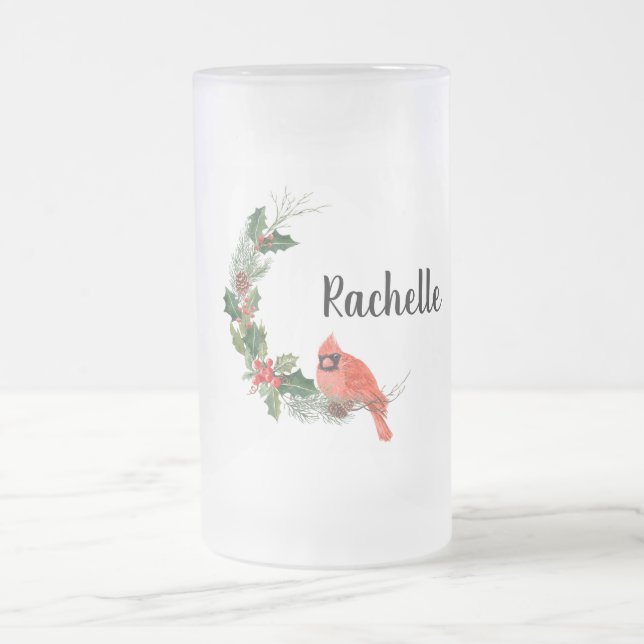 Taza De Cristal Esmerilado Navidades Cardenal y Holly (Centro)