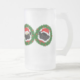 Taza De Cristal Esmerilado Navidades cortan Pug Negro y Fawn Pug Santa