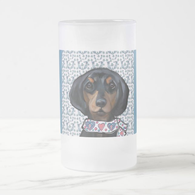 Taza De Cristal Esmerilado Navidades Dachshund Art (Centro)