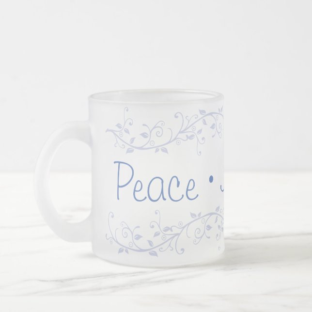 Taza De Cristal Esmerilado Navidades de amor de Blue Flourish Peace Joy (Izquierda)