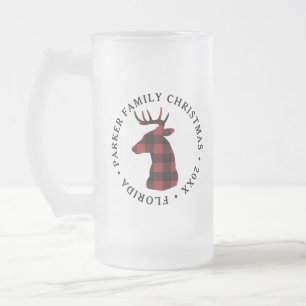 Taza De Cristal Esmerilado Navidades de ciervos de Buffalo Plaid