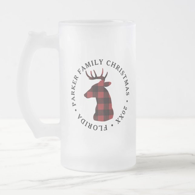Taza De Cristal Esmerilado Navidades de ciervos de Buffalo Plaid (Izquierda)