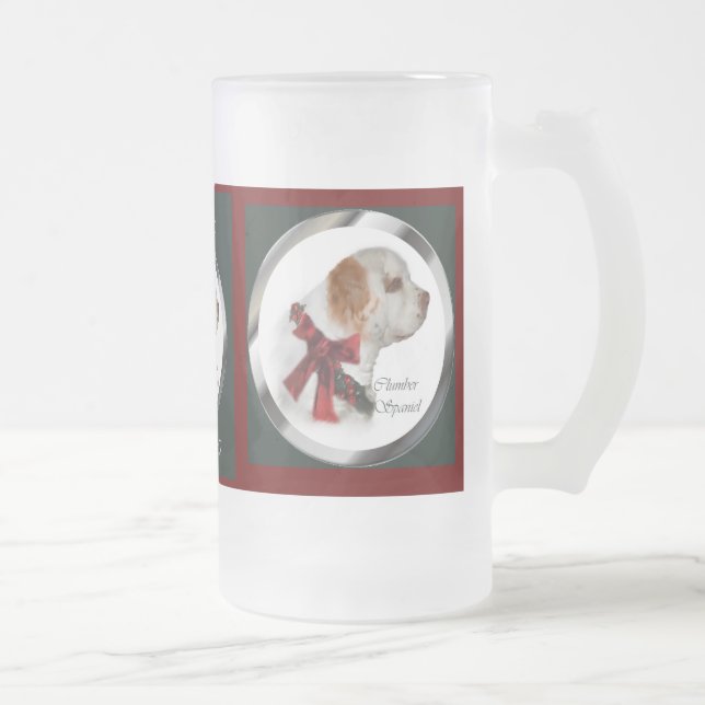 Taza De Cristal Esmerilado Navidades de Clumber Spaniel Regalos (Derecha)