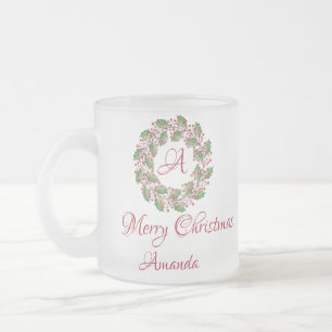 Taza De Cristal Esmerilado Navidades de hojas sagradas y cerezas