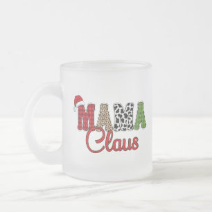 Taza De Cristal Esmerilado Navidades de Mama Claus Plaid Text Design-50096
