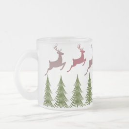 Taza De Cristal Esmerilado Navidades de renos y pinos escarlatados