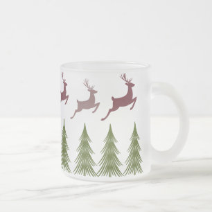 Taza De Cristal Esmerilado Navidades de renos y pinos escarlatados