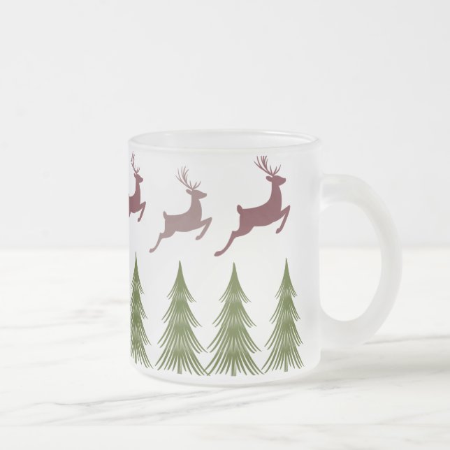 Taza De Cristal Esmerilado Navidades de renos y pinos escarlatados (Derecha)