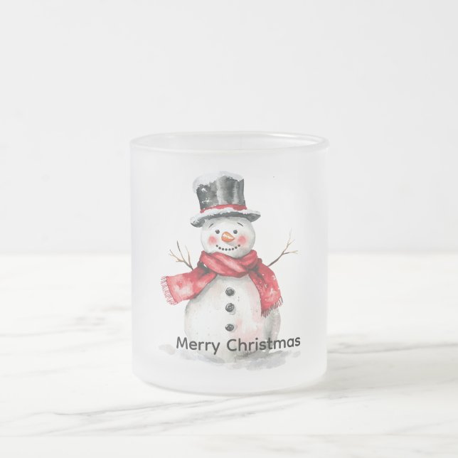 Taza De Cristal Esmerilado Navidades de Snowman Red Scarf (Centro)