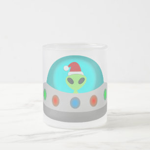 Taza De Cristal Esmerilado Navidades de UFO Ho Ho Alien volador