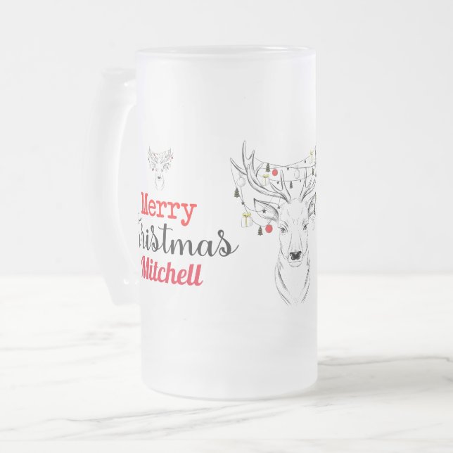 Taza De Cristal Esmerilado Navidades de venado personalizadas (Anverso izquierdo)