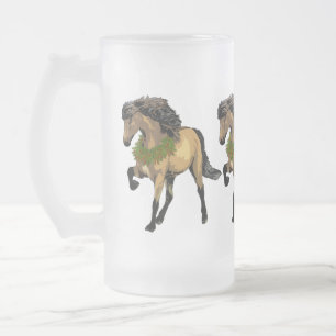 Taza De Cristal Esmerilado Navidades del caballo islandés de Nouvelle