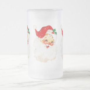 Taza De Cristal Esmerilado Navidades del Viejo Santa Claus Retro Jolly