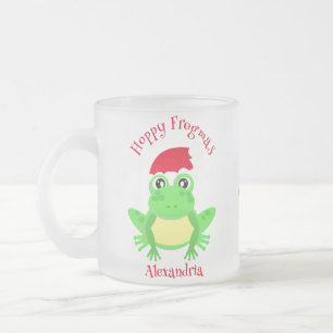 Taza De Cristal Esmerilado Navidades divertidos Frog Santa Hat Novedad Froste