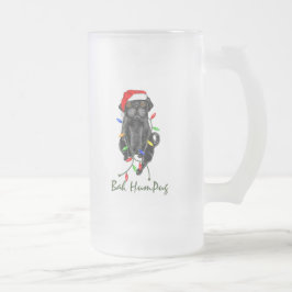 Taza De Cristal Esmerilado Navidades graciosos de Black Pug Dog Bah Humpug